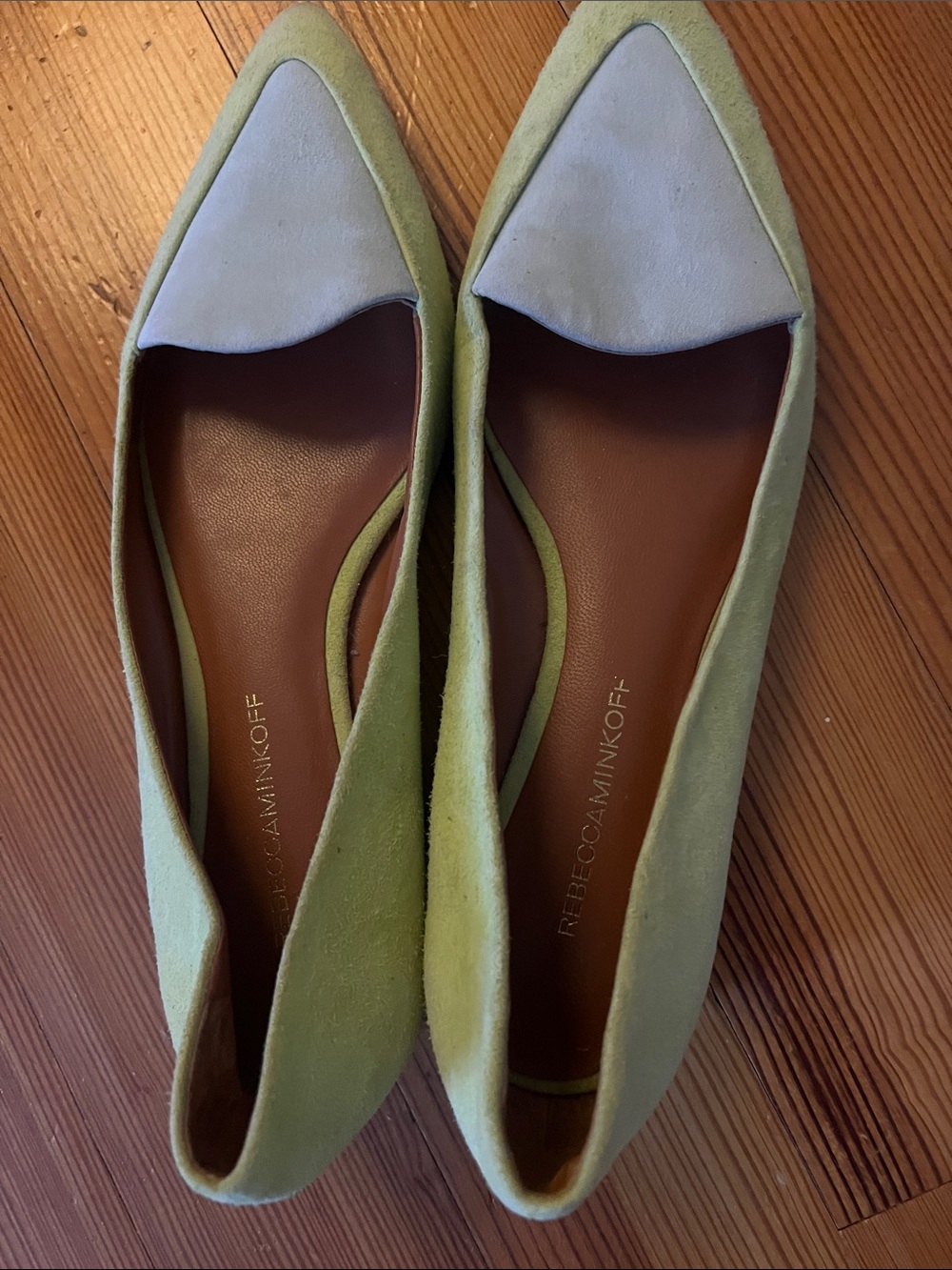 Rebecca Minkoff Two-Tone Green and Pale Blue Pointed Flats